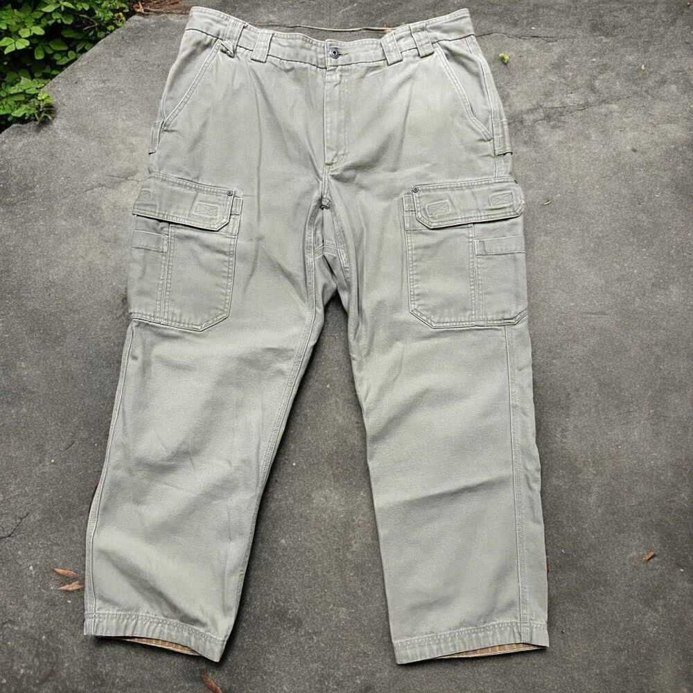 Duluth Trading Company Vtg Workwear Cargo Canvas Cotton Tan Pants Men's 40 x 32